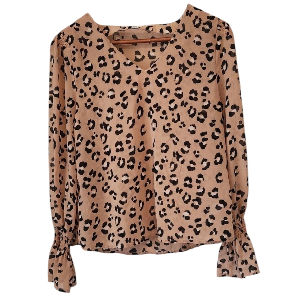 a new day Leopard Print Blouse - Beige and Black Women's XS